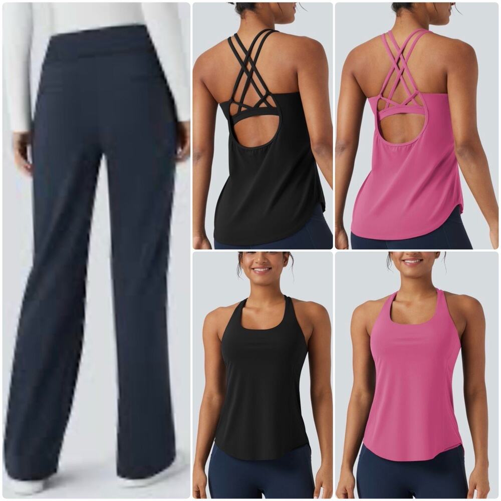 Halara UltraSculpt Tank Tops M Pants L 3 Piece Activewear Bundle Black Pink NWT